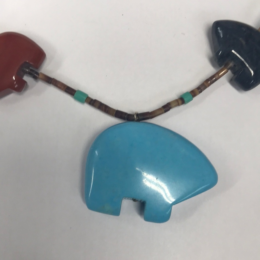 Native Multi Gemstone Bear Necklace W/Turquoise - image 3